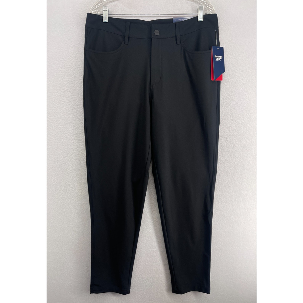 REEBOK Pants Mens L 34x30 5 Pocket Voyager Tapered Performance Chino Black NEW